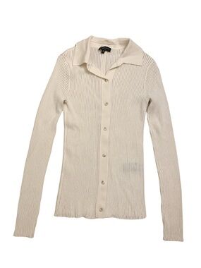 Rag & Bone Merino Wool Ribbed Sweater Top Cream Tan Long Sleeves Sheer Medium